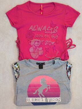 Girls 10-12 Shirt Bundle Love Alexa Unicorn & Cute 4 You Pink Top